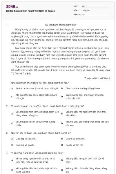 Bài tập tuần 30: Con người Việt Nam có đáp án