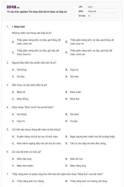 15 câu trắc nghiệm Thi nhạc Kết nối tri thức có đáp án