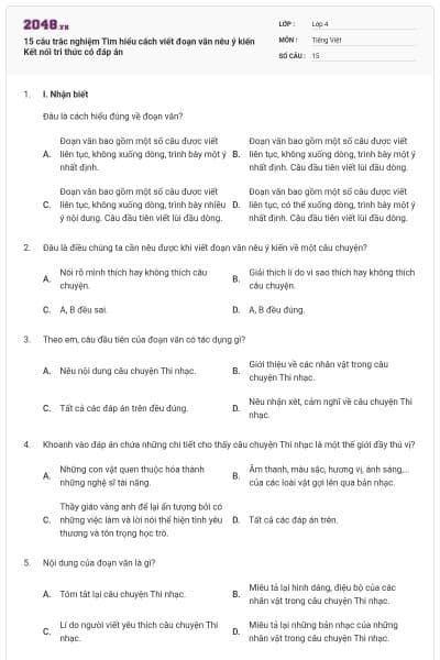 15 câu trắc nghiệm Tìm hiểu cách viết đoạn văn nêu ý kiến Kết nối tri thức có đáp án