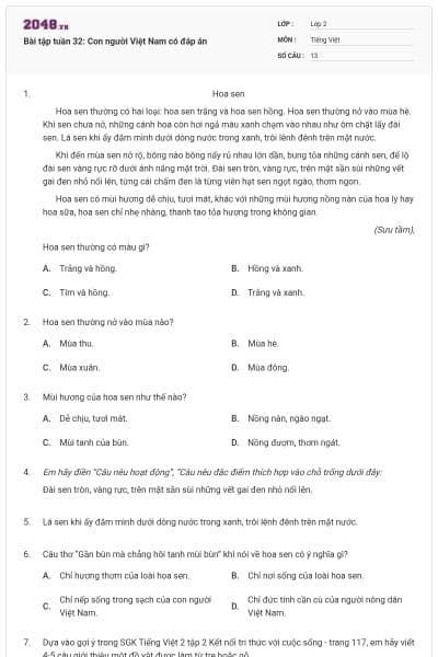 Bài tập tuần 32: Con người Việt Nam có đáp án