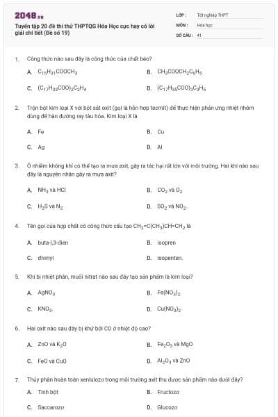Tuyển tập 20 đề thi thử THPTQG Hóa Học cực hay có lời giải chi tiết (Đề số 19)