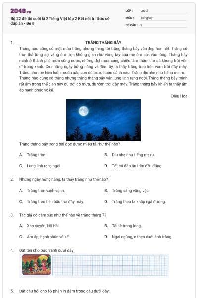 Bộ 22 đề thi cuối kì 2 Tiếng Việt lớp 2 Kết nối tri thức có đáp án - Đề 8