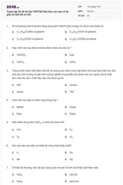 Tuyển tập 20 đề thi thử THPTQG Hóa Học cực hay có lời giải chi tiết (Đề số 20)