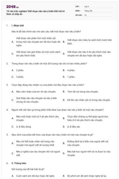 10 câu trắc nghiệm Viết đoạn văn nêu ý kiến Kết nối tri thức có đáp án