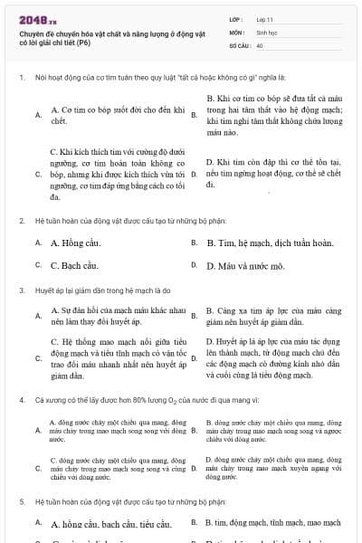 Chuyên đề chuyển hóa vật chất và năng lượng ở động vật có lời giải chi tiết (P6)