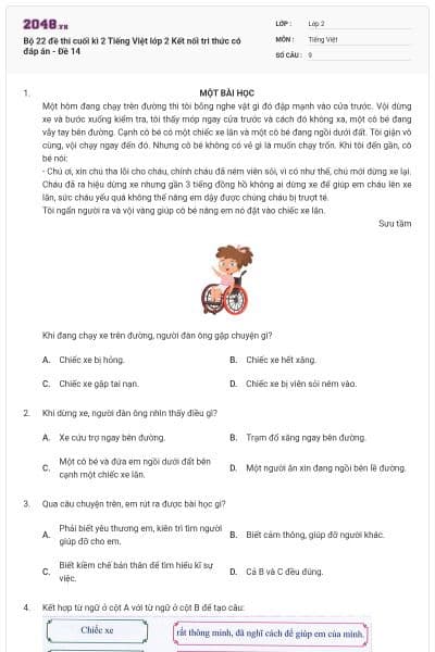 Bộ 22 đề thi cuối kì 2 Tiếng Việt lớp 2 Kết nối tri thức có đáp án - Đề 14