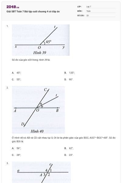 Giải SBT Toán 7 Bài tập cuối chương 4 có đáp án