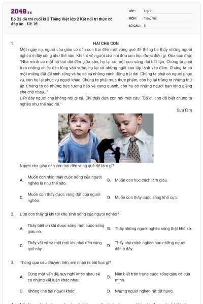 Bộ 22 đề thi cuối kì 2 Tiếng Việt lớp 2 Kết nối tri thức có đáp án - Đề 16