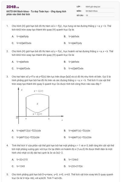 ĐGTD ĐH Bách khoa - Tư duy Toán học - Ứng dụng tích phân vào tính thể tích