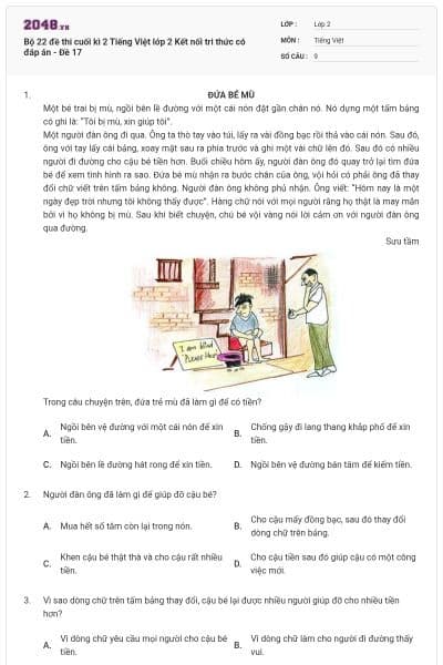 Bộ 22 đề thi cuối kì 2 Tiếng Việt lớp 2 Kết nối tri thức có đáp án - Đề 17