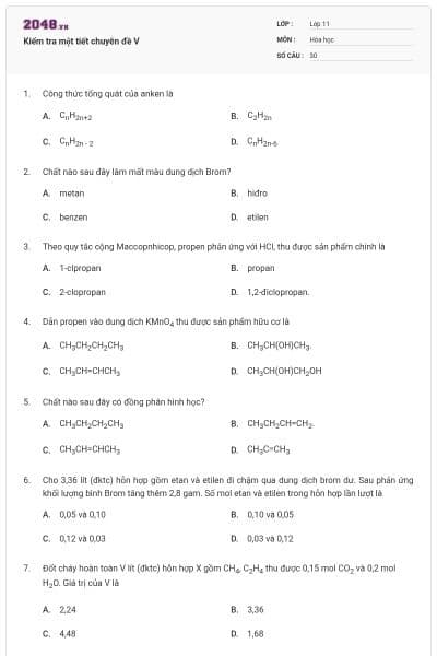 Kiểm tra một tiết chuyên đề V