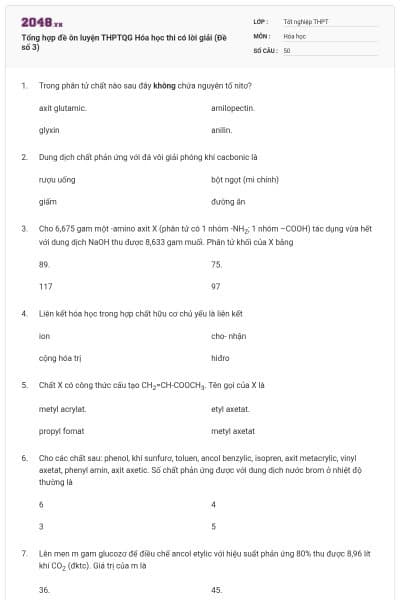 Tổng hợp đề ôn luyện THPTQG Hóa học thi có lời giải (Đề số 3)