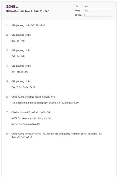 Bài tập theo tuần Toán 9 - Tuần 31 - Đề 1