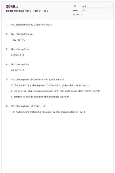 Bài tập theo tuần Toán 9 - Tuần 31 - Đề 2