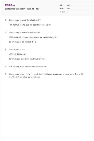 Bài tập theo tuần Toán 9 - Tuần 31 - Đề 3