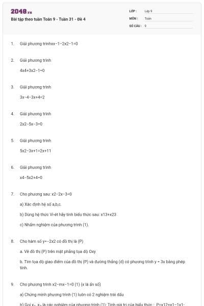 Bài tập theo tuần Toán 9 - Tuần 31 - Đề 4