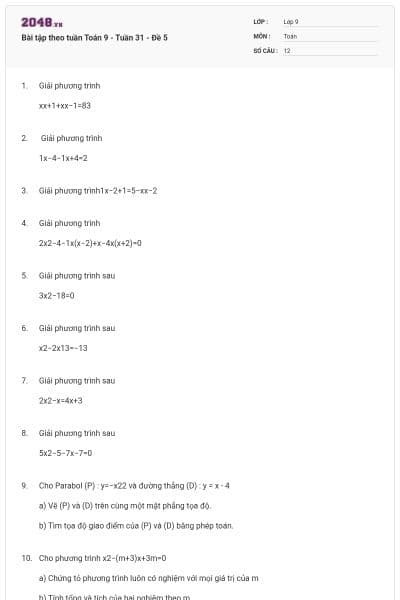 Bài tập theo tuần Toán 9 - Tuần 31 - Đề 5