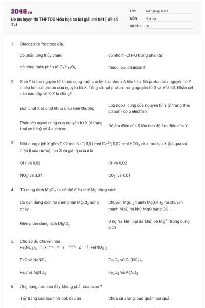 Đề ôn luyện thi THPTQG Hóa học có lời giải chi tiết ( Đề số 15)