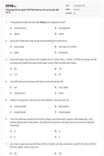 Tổng hợp đề ôn luyện THPTQG Hóa học thi có lời giải (Đề số 3)