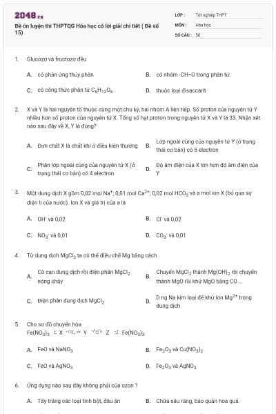 Đề ôn luyện thi THPTQG Hóa học có lời giải chi tiết ( Đề số 15)