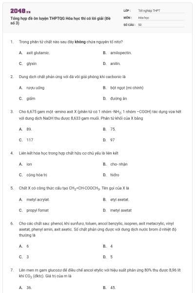 Tổng hợp đề ôn luyện THPTQG Hóa học thi có lời giải (Đề số 3)