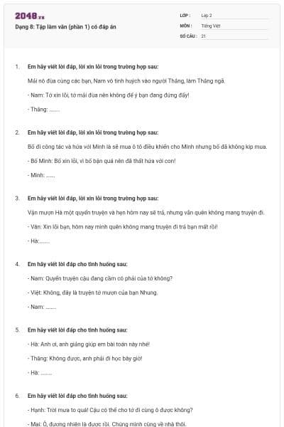 Dạng 8: Tập làm văn (phần 1) có đáp án