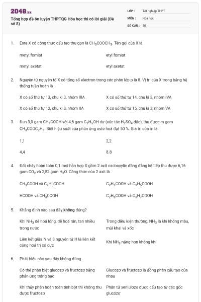 Tổng hợp đề ôn luyện THPTQG Hóa học thi có lời giải (Đề số 8)