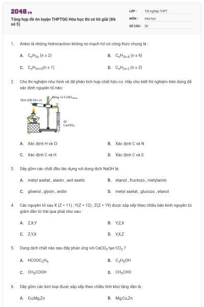 Tổng hợp đề ôn luyện THPTQG Hóa học thi có lời giải (Đề số 5)