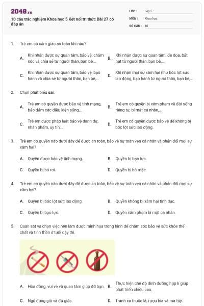 10 câu trắc nghiệm Khoa học 5 Kết nối tri thức Bài 27 có đáp án