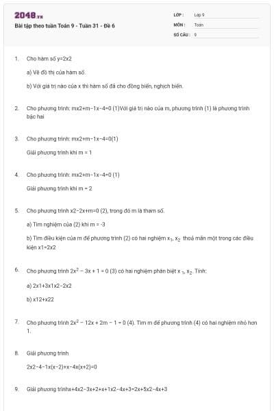 Bài tập theo tuần Toán 9 - Tuần 31 - Đề 6