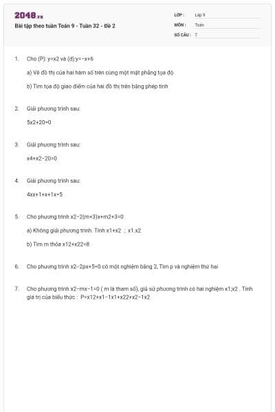 Bài tập theo tuần Toán 9 - Tuần 32 - Đề 2