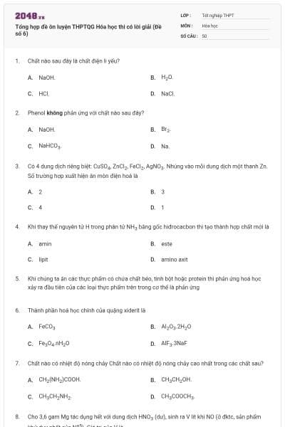 Tổng hợp đề ôn luyện THPTQG Hóa học thi có lời giải (Đề số 6)