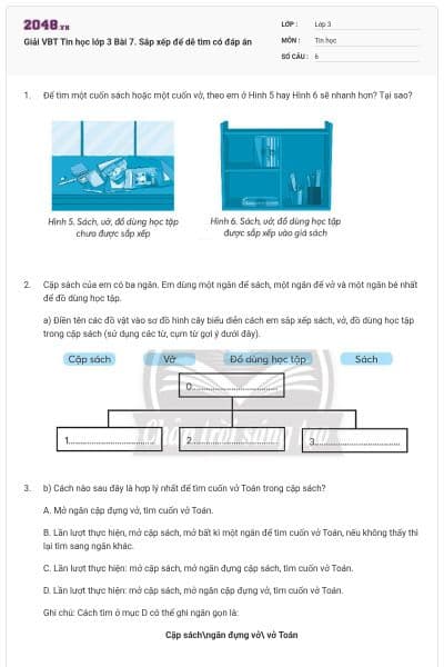 Giải VBT Tin học lớp 3 Bài 7. Sắp xếp để dễ tìm có đáp án