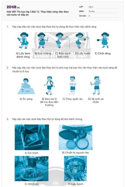 Giải VBT Tin học lớp 3 Bài 12. Thực hiện công việc theo các bước có đáp án