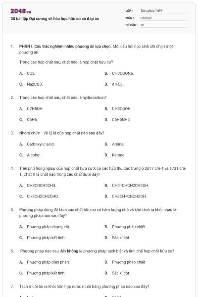30 bài tập Đại cương về hóa học hữu cơ có đáp án