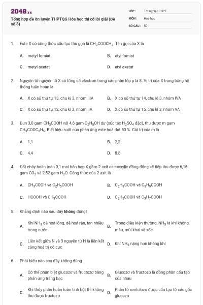 Tổng hợp đề ôn luyện THPTQG Hóa học thi có lời giải (Đề số 8)
