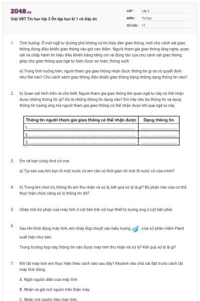 Giải VBT Tin học lớp 3 Ôn tập học kì 1 có đáp án