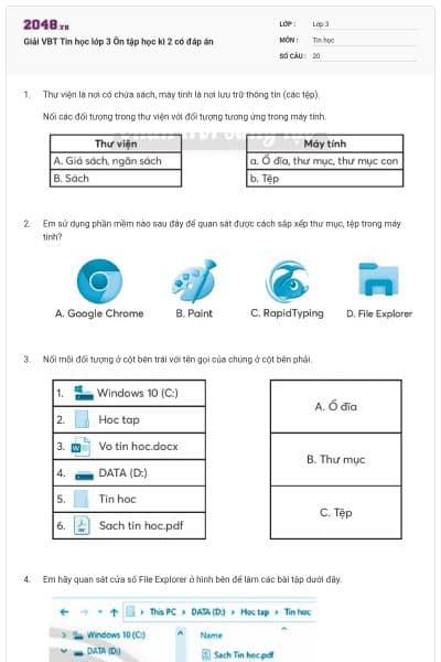 Giải VBT Tin học lớp 3 Ôn tập học kì 2 có đáp án
