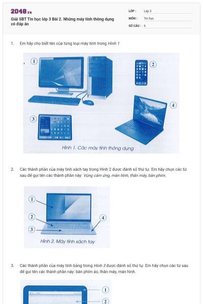 Giải SBT Tin học lớp 3 Bài 2. Những máy tính thông dụng có đáp án
