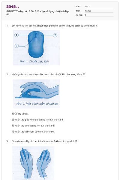 Giải SBT Tin học lớp 3 Bài 3. Em tập sử dụng chuột có đáp án