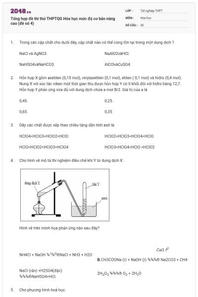 Tổng hợp đề thi thử THPTQG Hóa học mức độ cơ bản nâng cao (đề số 4)