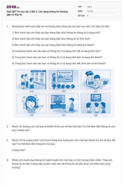 Giải SBT Tin học lớp 3 Bài 2. Các dạng thông tin thường gặp có đáp án