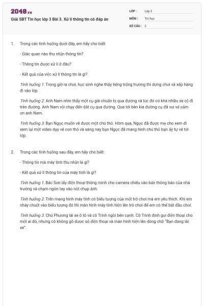Giải SBT Tin học lớp 3 Bài 3. Xử lí thông tin có đáp án
