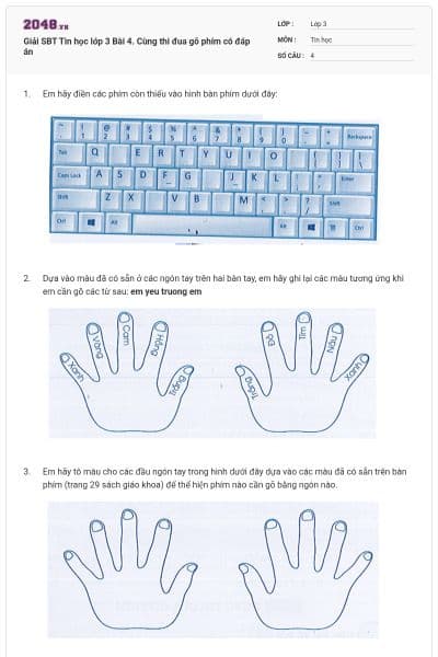 Giải SBT Tin học lớp 3 Bài 4. Cùng thi đua gõ phím có đáp án