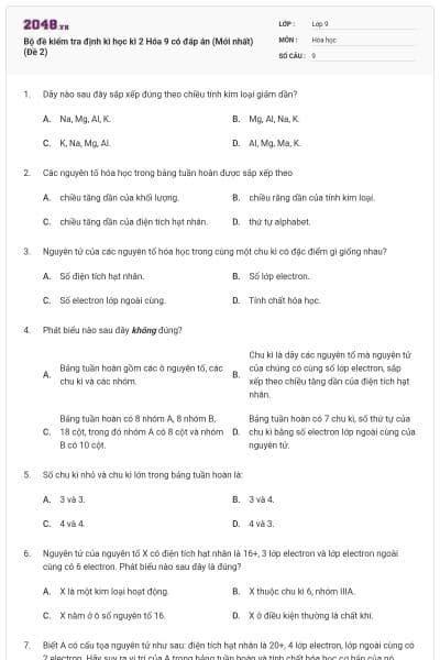Bộ đề kiểm tra định kì học kì 2 Hóa 9 có đáp án (Mới nhất) (Đề 2)