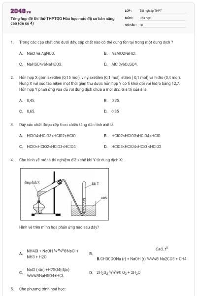 Tổng hợp đề thi thử THPTQG Hóa học mức độ cơ bản nâng cao (đề số 4)
