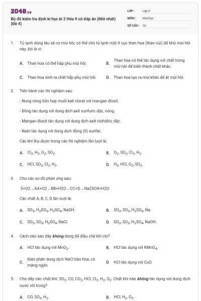 Bộ đề kiểm tra định kì học kì 2 Hóa 9 có đáp án (Mới nhất) (Đề 4)