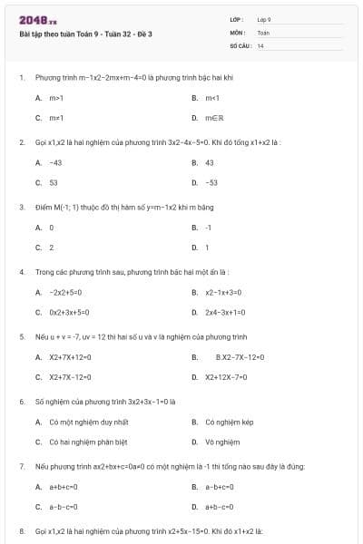 Bài tập theo tuần Toán 9 - Tuần 32 - Đề 3