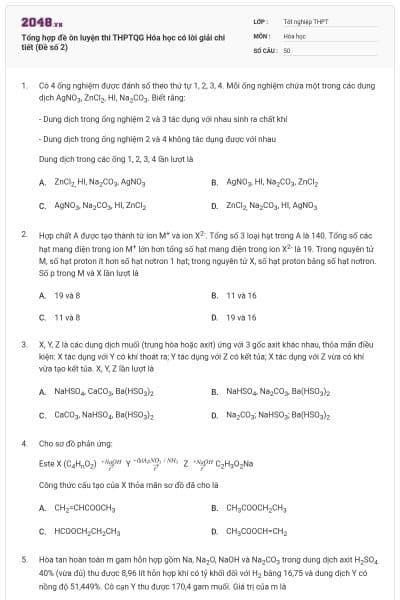 Tổng hợp đề ôn luyện thi THPTQG Hóa học có lời giải chi tiết (Đề số 2)
