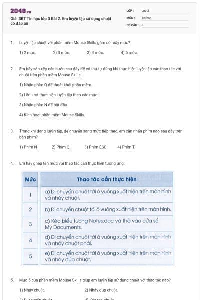 Giải SBT Tin học lớp 3 Bài 2. Em luyện tập sử dụng chuột có đáp án
